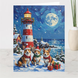 Pembroke Welsh Corgi Weihnachts-Leuchtturm-Feier Karte