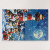 Pembroke Welsh Corgi Weihnachts-Leuchtturm-Feier Puzzle (Horizontal)
