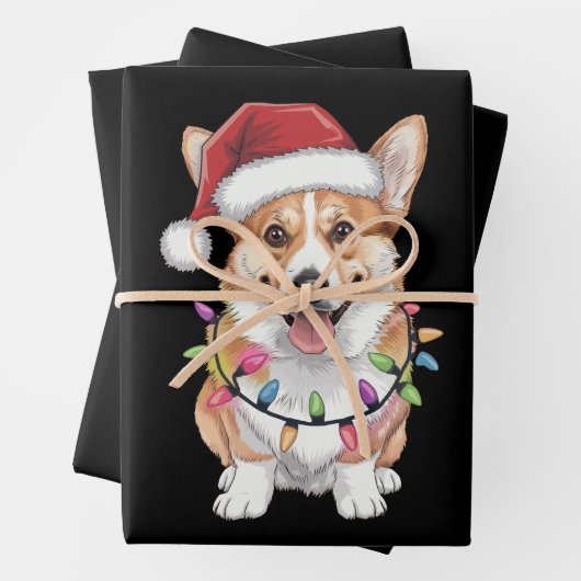 Pembroke Welsh Corgi Weihnachtsbaum Lichter Geschenkpapier Set (Beispiel)