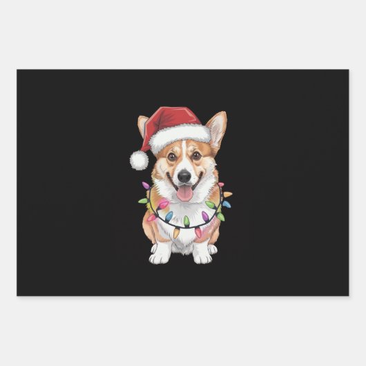 Pembroke Welsh Corgi Weihnachtsbaum Lichter Geschenkpapier Set (Vorderseite)