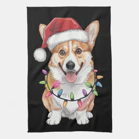 Pembroke Welsh Corgi Weihnachtsbaum Lichter Geschirrtuch (Vertikal)