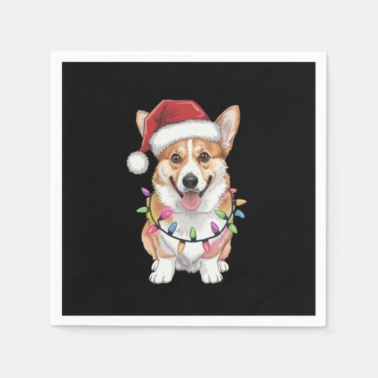 Pembroke Welsh Corgi Weihnachtsbaum Lichter Serviette (Vorderseite)