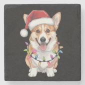 Pembroke Welsh Corgi Weihnachtsbaum Lichter Steinuntersetzer (Vorderseite)