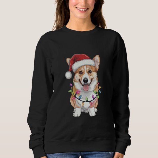 Pembroke Welsh Corgi Weihnachtsbaum Lichter Sweatshirt (Vorderseite)