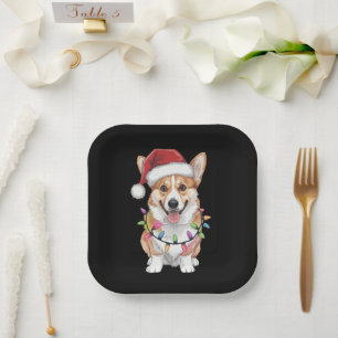 Pembroke Welsh Corgi Weihnachtsmann Weihnachtsbaum Pappteller