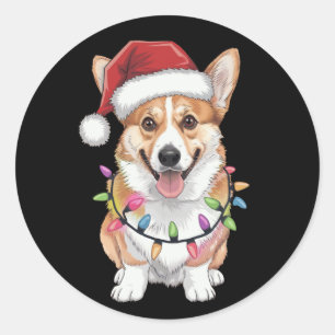 Pembroke Welsh Corgi Weihnachtsmann Weihnachtsbaum Runder Aufkleber
