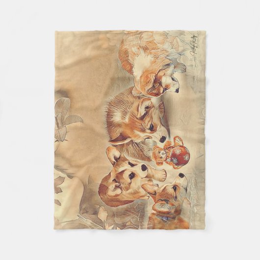 Pembroke Welsh Corgi Welppies Fleecedecke (Vorderseite)