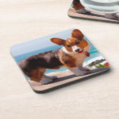 Pembroke Welsh Corgi Welppy auf dem Tisch stehend Getränkeuntersetzer (Linke Seite)