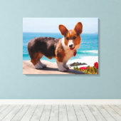 Pembroke Welsh Corgi Welppy auf dem Tisch stehend Leinwanddruck (Insitu (Holzboden))