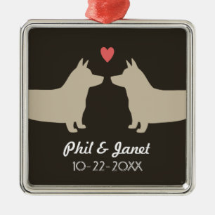Pembroke Welsh Corgis mit Herz und Text Silbernes Ornament