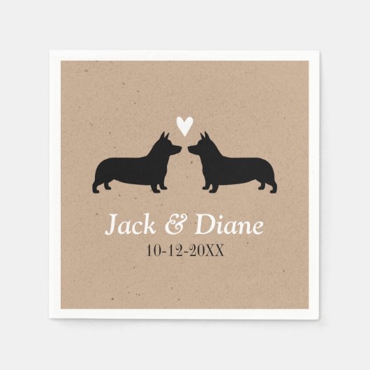 Pembroke Welsh Corgis Wedding Couple mit Text Serviette (Vorderseite)