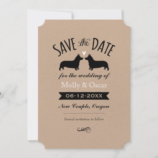 Pembroke Welsh Corgis Wedding Save the Date (Vorderseite)
