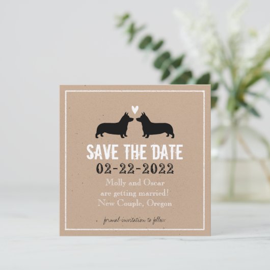 Pembroke Welsh Corgis Wedding Save the Date (Stehend Vorderseite)