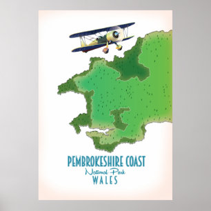 Pembrokeshire coast National Park Wales map Poster