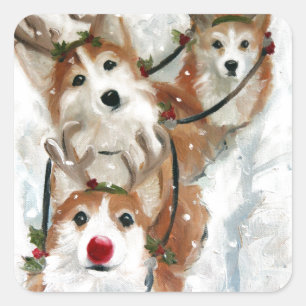 Pembrokewalisercorgi-Weihnachtsren Quadratischer Aufkleber