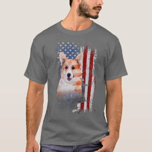 Pembrooke Welsh Corgi Hund mit amerikanischer Flag T-Shirt