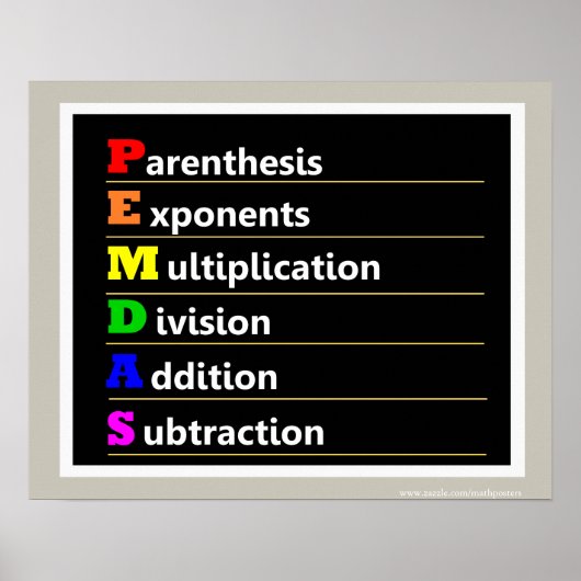 PEMDAS-Operationsreihenfolge Math Poster (Vorne)
