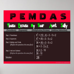 PEMDAS-Operationsreihenfolge Math Poster