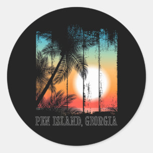 Pen Island Georgia Beach Palms Vacation Surf Sundo Runder Aufkleber