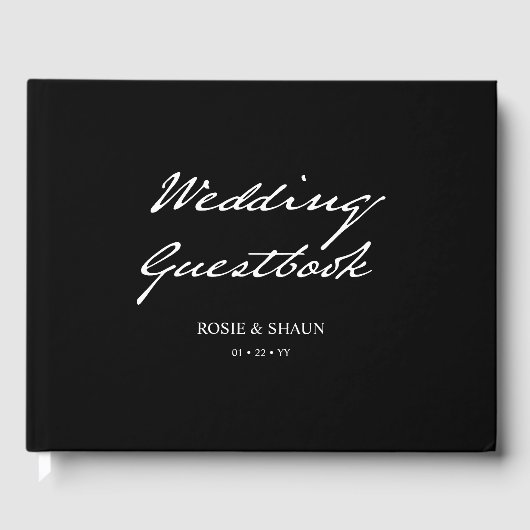 Pen Script Minimalistische Kalligrafie Black Weddi Gästebuch (Vorderseite)
