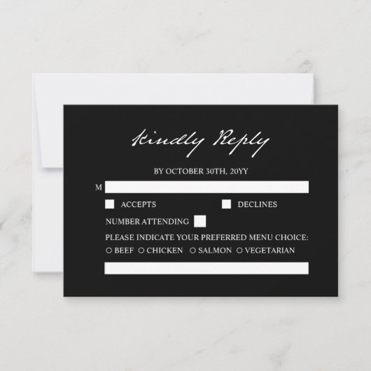 Pen Script Minimalistische Kalligrafie Black Weddi RSVP Karte (Vorderseite)