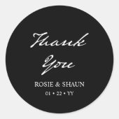 Pen Script Minimalistische Kalligrafie Black Weddi Runder Aufkleber (Vorderseite)