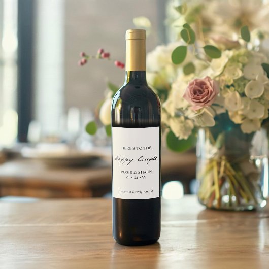 Pen Script Minimalistische Kalligrafie White Weddi Weinetikett