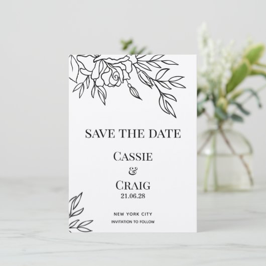 Pen & Tinte Rose Hochzeit speichern Sie das Datum Einladung (Stehend Vorderseite)
