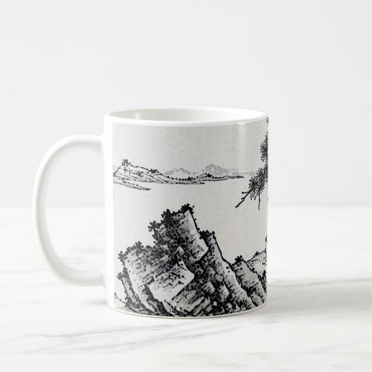 Pen und Tinte Chinesische Landschaft mit Kiefern Kaffeetasse (Links)