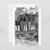 Pen und Tinte-Illustration auf der Postkarte des F (Vorne/Hinten)