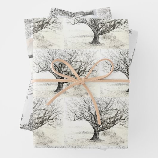 Pen und Tintenbaum zeichnend Geschenkpapier Set (Beispiel)