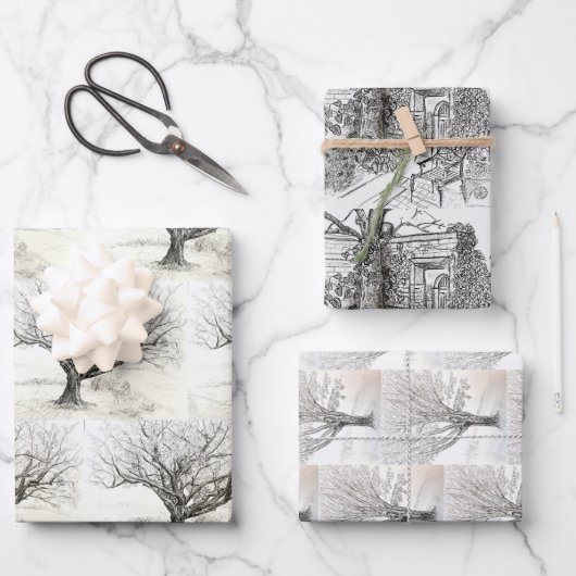 Pen und Tintenbaum zeichnend Geschenkpapier Set (Vorderseite)