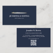 Pen Writer Blogger Qr Code Navy Visitenkarte (Vorne/Hinten)