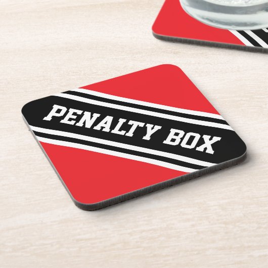 PENALTY BOX Athletic Red Black White Stripes Getränkeuntersetzer (Linke Seite)