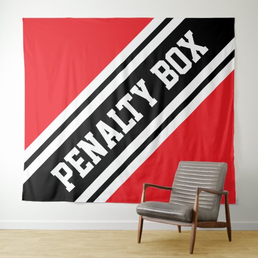 PENALTY BOX Bright Sporty Red Black White Stripes Wandteppich (Beispiel (Horizontal))