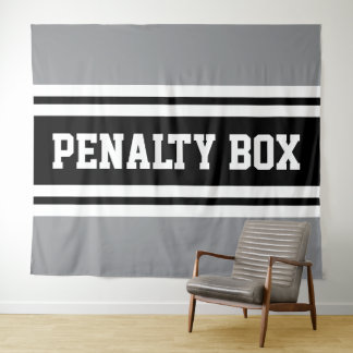 PENALTY BOX Cool Sporty Black White Gray Stripes Wandteppich