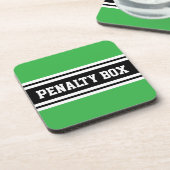 PENALTY BOX Fun Black White Bright Green Stripes Getränkeuntersetzer (Linke Seite)