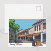 Penang Malaysia Georgetown Cartoon Postkarte (Vorne/Hinten)