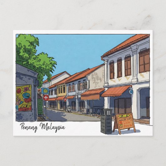 Penang Malaysia Georgetown Cartoon Postkarte (Vorderseite)