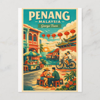 Penang, Malaysia, in einer lebendigen Retro-Reisei Feiertagspostkarte