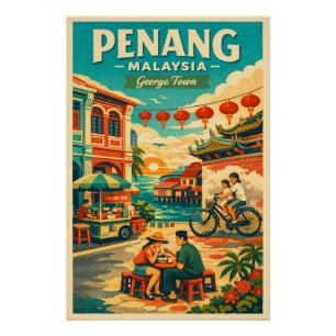 Penang, Malaysia, in einer lebendigen Retro-Reisei Poster