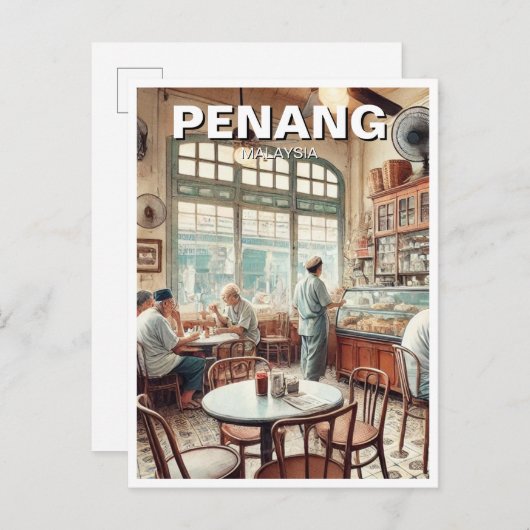 Penang Malaysia Shophouse Kopitiam Travel Postkarte (Vorne/Hinten)