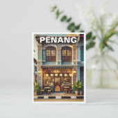 Penang Malaysia Shophouse Postkarte (Stehend Vorderseite)