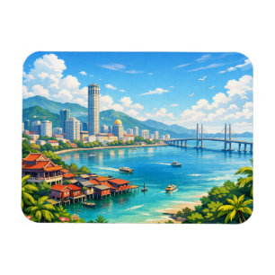 Penang Malaysia Skyline Postkarte Magnet