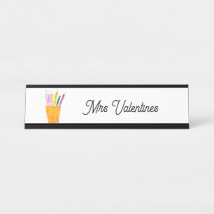 Pencies Watercolor Teacher School Niedlich Moderne Schreibtischnamensplakette