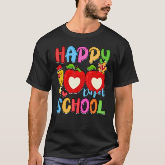 Pencil Apples Happy 100th Day Of School Student Te T-Shirt (Vorderseite)