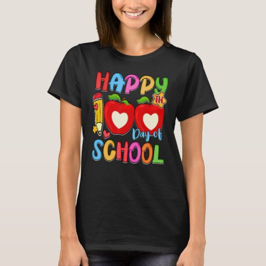 Pencil Apples Happy 100th Day Of School Student Te T-Shirt (Vorderseite)