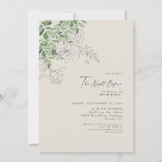 Pencil BlumenEukalyptus Die Nacht vor der Hochzeit Einladung (Vorderseite)