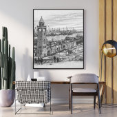 Pencil Cityscape Sketch Hamburg Harbor Landmark Poster