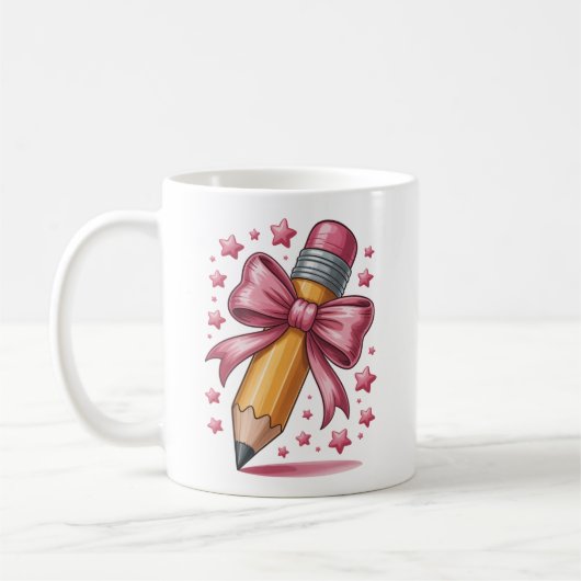 Pencil Coquette Bow Lehrer Wertschätzungsschule Kaffeetasse (Links)